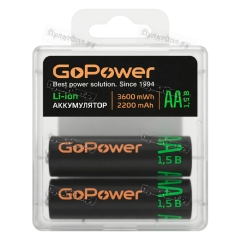 Аккумулятор бытовой GoPower AA БОКС2 Li-ion 1.5V 2200mAh (2/100/200)