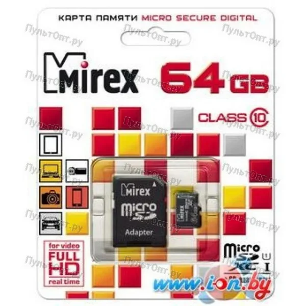 MicroSD 64GB Mirex Class 10 UHS-I + SD адаптер
