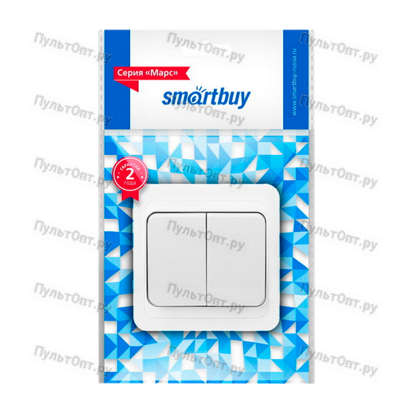 Выключатель Smartbuy "Марс" 2-клав.10A керамика белый