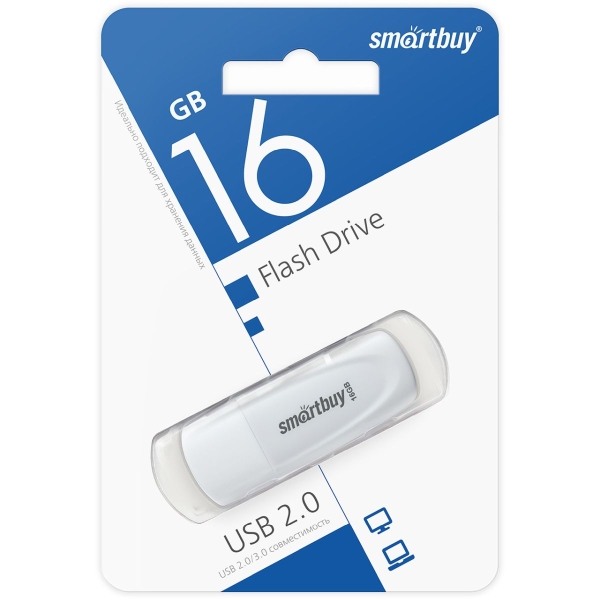 Флеш-накопитель Smartbuy Scout 16GB USB2.0 пластик белый