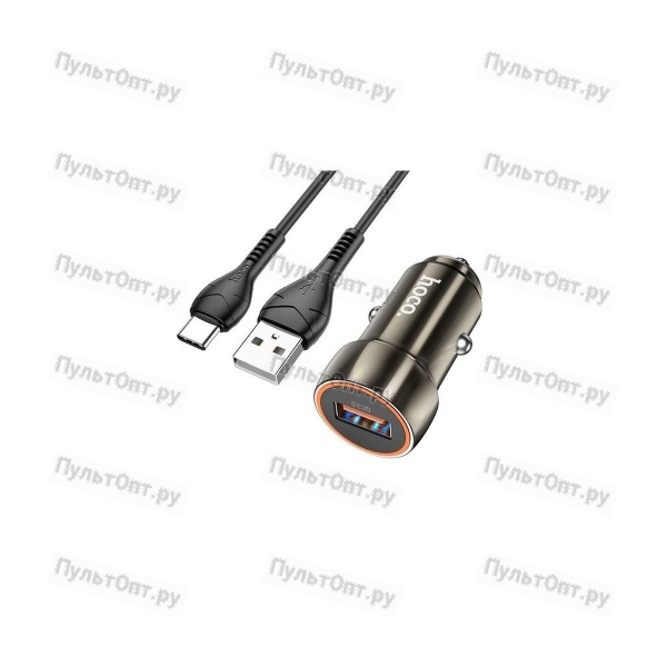 Блок питания автомобильный 1 Type-C Hoco Z57 Glorious, 3.0A, металл, QC3.0, PD30Вт, цвет: золотой 