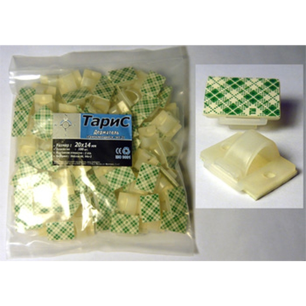 Держатель кабеля самоклеящийся тип 2, 20х14, белый (100 шт)