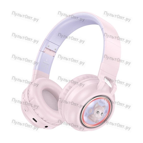 Наушники полноразмерные Hoco W50 Cute, bluetooth 5.3, AUX, 400mAh, цвет: розовый (1/30)