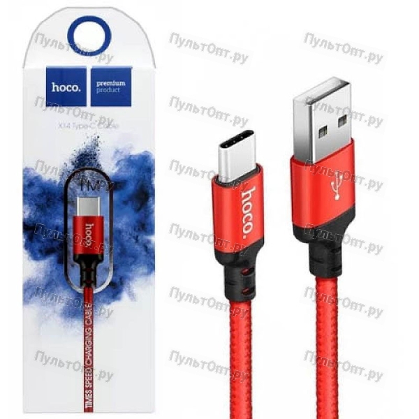 Кабель USB - Type-C Hoco X14 Times speed, 1 м, круглый, 3A, ткань (красный)
