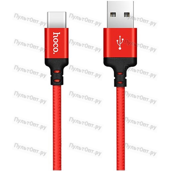 Кабель USB - Type-C Hoco X14 Times speed, 1 м, круглый, 3A, ткань (красный)
