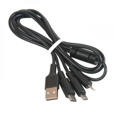 Кабель USB - Apple 8 pin, Type-C, микро USB Hoco X25 Soarer, 1.0м, круглый, 2.1A, силикон, цвет: чёр