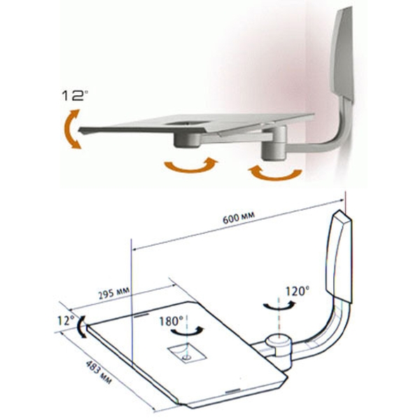 Кронштейн для телевизора 21 TRONE ТВ-65 серый гнутый двухколенный