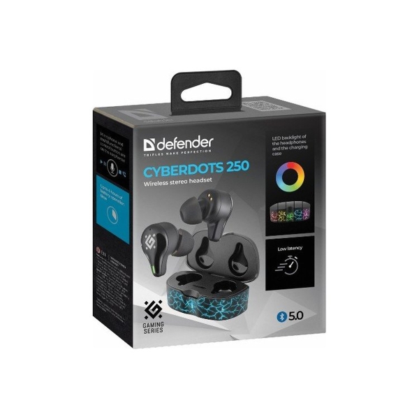 Беспроводная гарнитура Defender CyberDots 250 черный, игровые TWS, Bluetooth (1/60)
