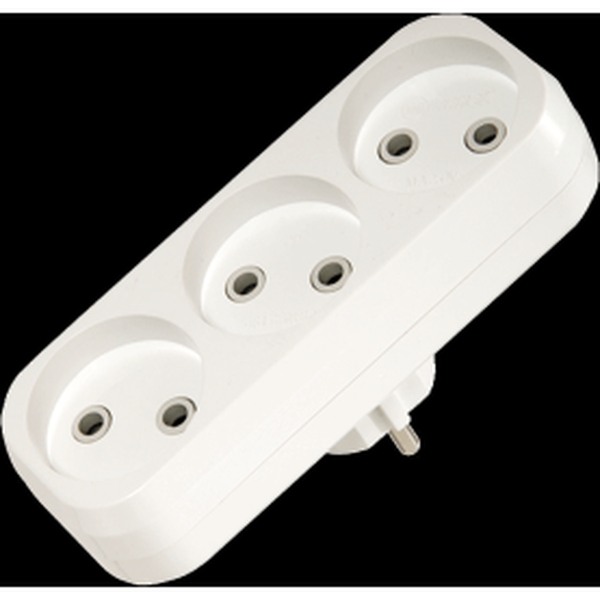 Разветвитель 3 гнезда без заземления плоский 10А 250B (SBE-10-A02-3)