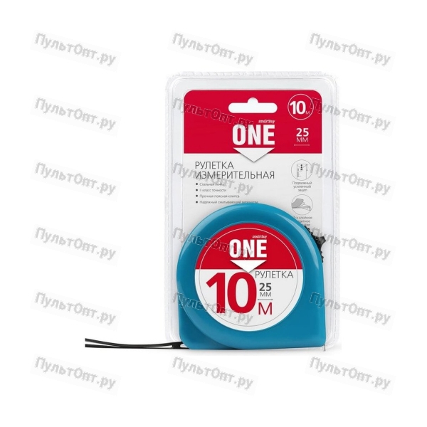 Рулетка измерительная Smartbuy ONE Tools 10м*25мм пластик фиксатор голубой (1/48)