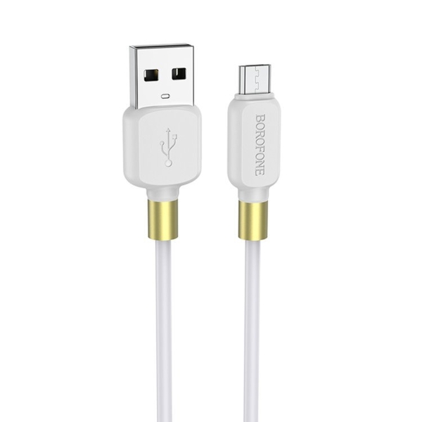Кабель USB - микро USB Borofone BX59 Defender, 1.0м, круглый, 2.4A, силикон, алюминий, цвет: белый, 
