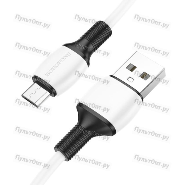 Кабель USB - микро USB Borofone BX84 Rise, 1.0м, 2.4A, цвет: белый (1/360)