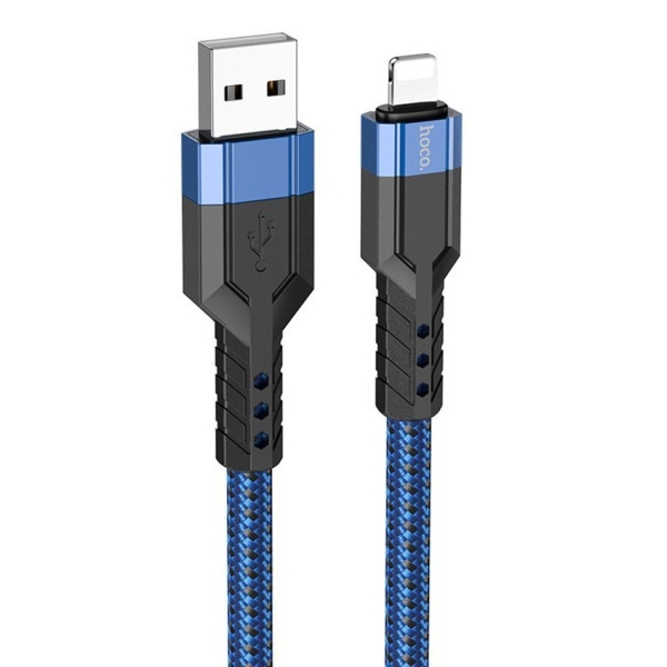 Кабель USB - 8 pin Hoco U110, 1.2м, круглый, 2.4A, ткань, цвет: синий (1/25/250)