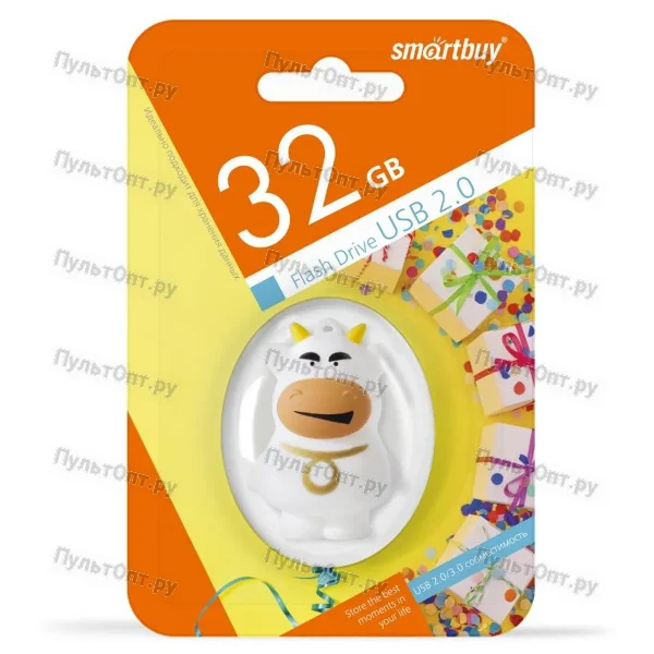 USB 32GB Smartbuy Wild series Бык (Символ 2021 года) белый