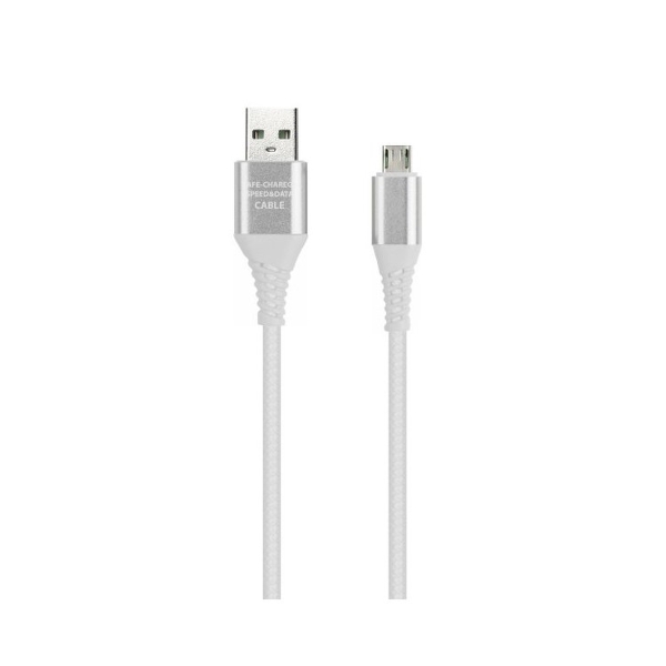 Кабель Smartbuy MicroUSB в рез.оплет. Gear, 1м. мет.након., 2А, бел.(1/50)