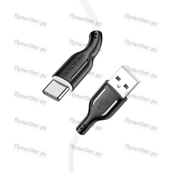 Кабель USB - Type-C Borofone BX63 Charming, 1.0м, круглый, 2.4A, пластик, цвет: белый, чёрная вставк