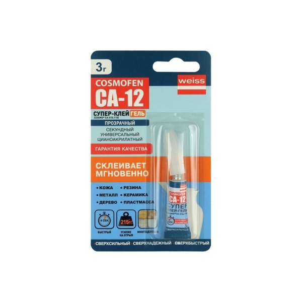 Супер-клей COSMOFEN CA-12 ГЕЛЬ 3г BL1 (на крючок) тюбик (1/24)