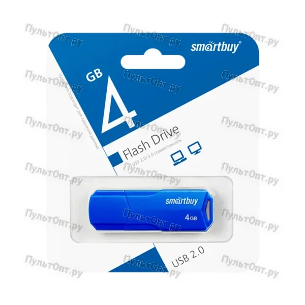 Флеш-накопитель Smartbuy Clue 4GB USB2.0 пластик синий