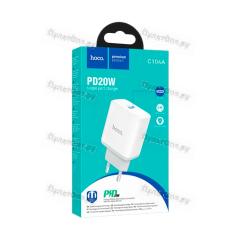 Сетевое З/У Hoco C104A 1USB/Type-C 3.0A QC3.0 белый (1/72)
