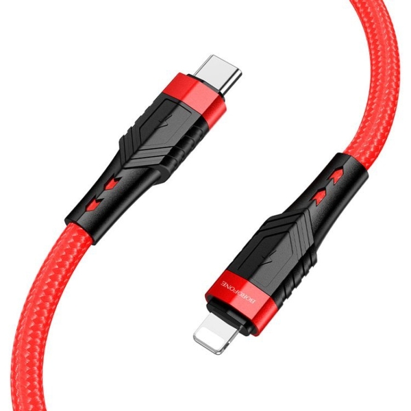 Кабель 8 pin - Type-C Borofone BU35, 1.2м, круглый, 3.0A, нейлон, PD20W, цвет: красный (1/33/330)