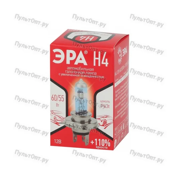Автолампа Эра H4 12V 55W +110% P43t BL