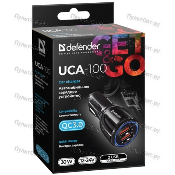 Автомобильное ЗУ Defender UCA-100 2xUSB, QC3.0+2.4A