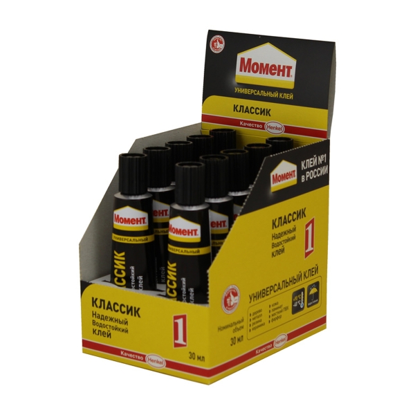 Клей Момент КЛАССИК-1 30мл универсальный водостойкий BOX10 шоу-бокс (10)