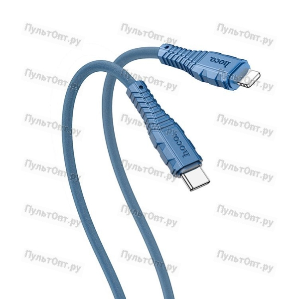 Кабель Type-C - 8 pin Hoco X67 Nano, 1.0м, круглый, силикон, PD20W, цвет: синий (1/31/310)