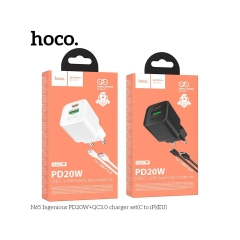 Сетевое З/У Hoco N65 1USB+1Type-C 20W PD,QC с кабелем Type-C-Lightning белый (1/13/130)