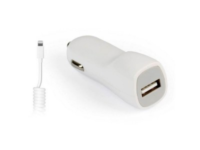 Автомобильное ЗУ Smartbuy NITRO, белое, 1А, 1USB + витой кабель 8pin (1/5)