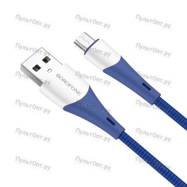 Кабель USB - микро USB Borofone BX60 Superior, 1.0м, круглый, 2.4A, нейлон, пластик, цвет: синий(1/3