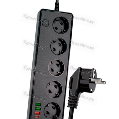 Сетевой фильтр SAFETY SOCKET SR06 5р.С/З 10A 2.0м 3USB/Type-C QC3.0 / PD3 с выкл. черный