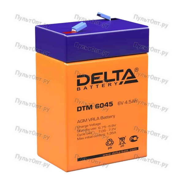 Аккумулятор свинцово-кислотный Delta DTM 6045 6V 4.5Ah (1/20)