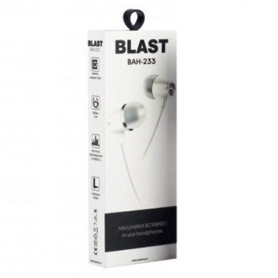 Наушники Blast BAH-233 белые, шнур 1,2 м. (1/30/240)