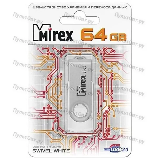USB 64GB Mirex SWIVEL белый (ecopack)