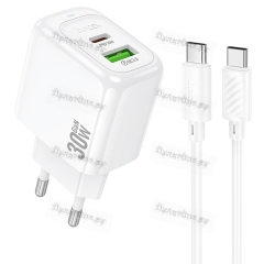 Сетевое З/У Hoco CS55A 1USB+1Type-C 3.0A 30W QC3.0 с кабелем Type-C/Type-C белый (1/28/168)