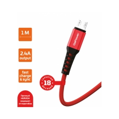 Кабель GoPower GP02M USB (m)-microUSB (m) 1.0м 2.4A нейлон красный