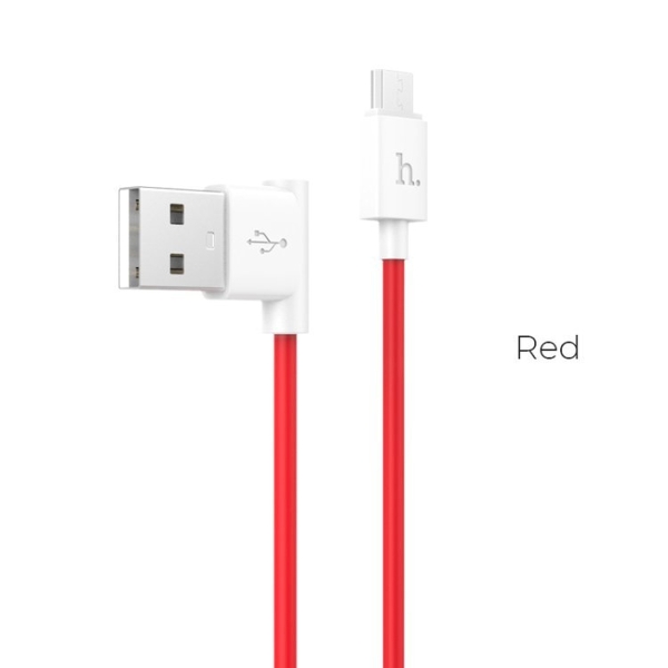 Кабель USB - микро USB Hoco UPM10, 1.2м, круглый, 2.1A, силикон, боковой, цвет: красный