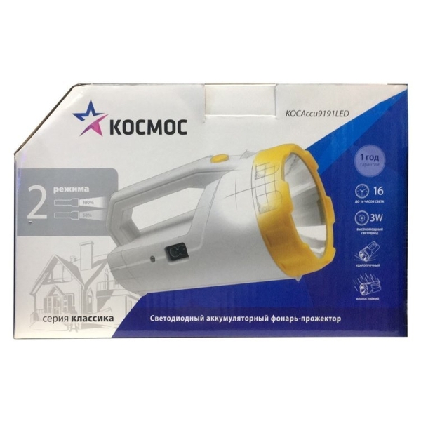 Фонарь Космос светодиодный Accu9191LED аккумуляторный (4V2AH) 3W LED