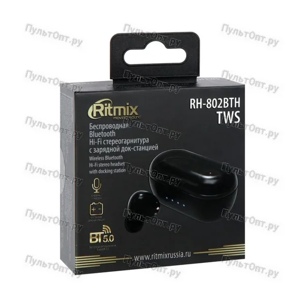 Гарнитура Ritmix RH-802BTH TWS Black, Bluetooth 5.0 (1/80)