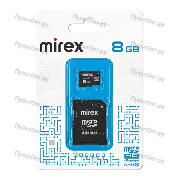 MicroSD 8GB Mirex Class 4 + SD адаптер