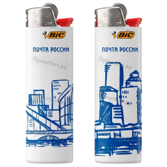 Зажигалка кремниевая BIC J3 "Почта России" белый синий (50/600)