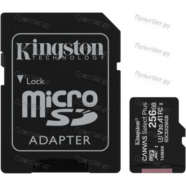 MicroSDXC 256GB Kingston Class 10 Canvas React UHS-I U3 V30 (100/80 Mb/s) + SD адаптер