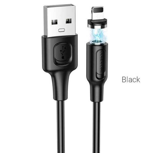 Кабель USB - 8 pin Borofone BX41, 1.0м, круглый, 2.4A, силикон, магнитный, цвет: чёрный(1/360)