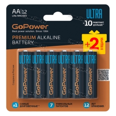 Батарейка GoPower Ультра/ULTRA LR6 AA BL10+2 Щелочная 1.5V (12/72/576)