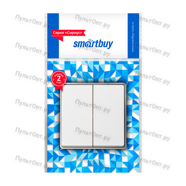 Выключатель Smartbuy "Сириус" 2-клав.10A белый (1/10)