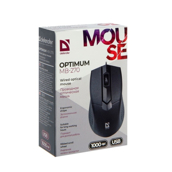 Мышь проводная Defender MB-270 Optimum классическая USB черный