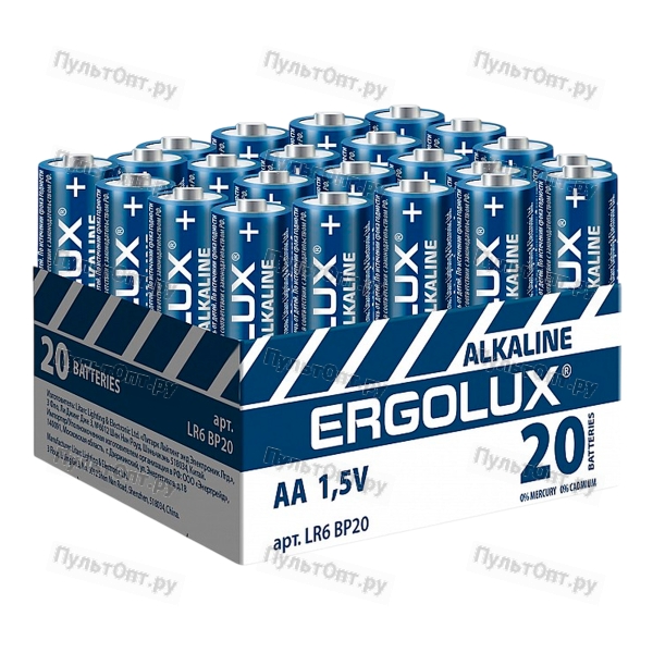 Батарейка Ergolux LR6 AA BOX20 ПРОМО Alkaline 1.5V (20/480)