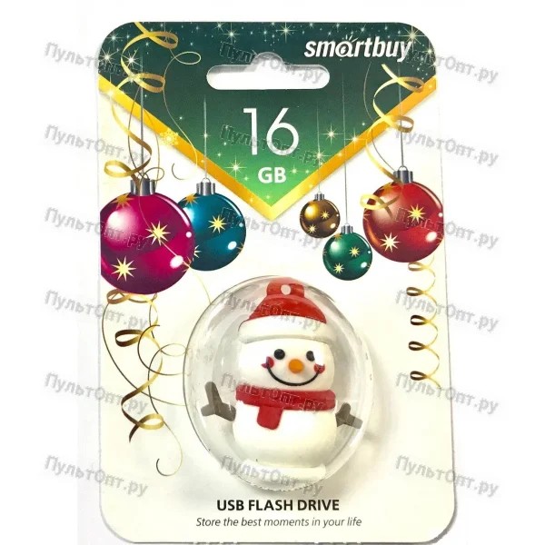 USB 16GB Smartbuy Wild series Снеговик Snow Paul белый