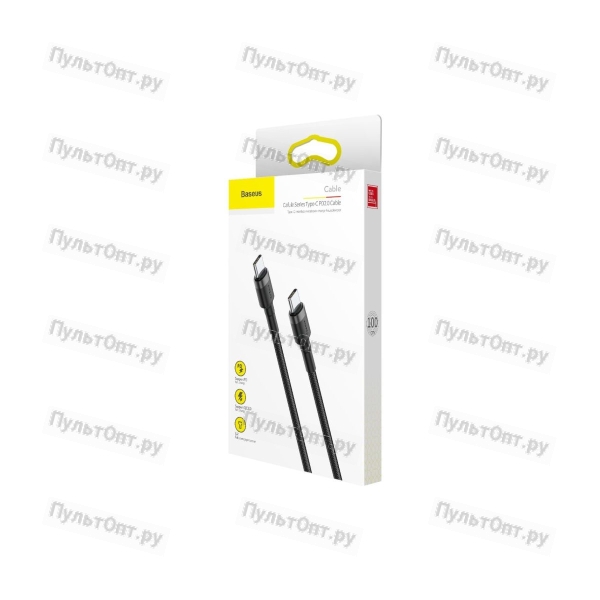 Кабель Type-C PD - Type-C PD Baseus, CATKLF-ALG1, Cafule, 2.0м, круглый, 5A, силикон, чёрный,с